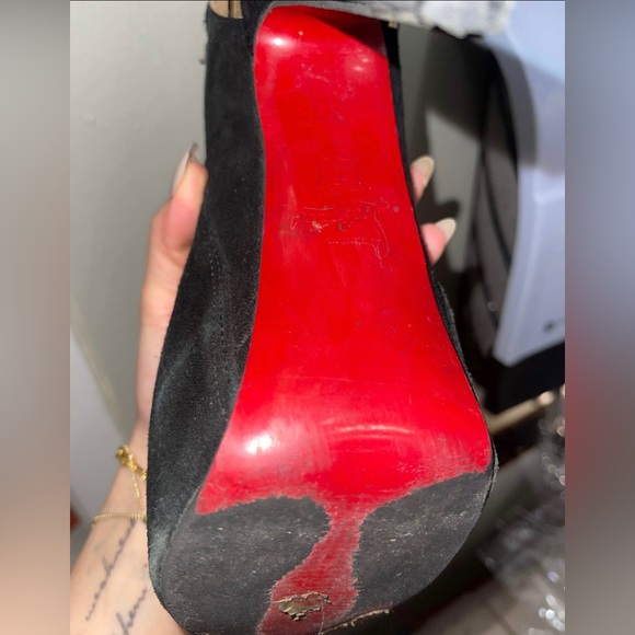 SEND OFFER Christian Louboutin Black Suede Equestrian Boot with Gold Size 6 - Picture 6 of 7